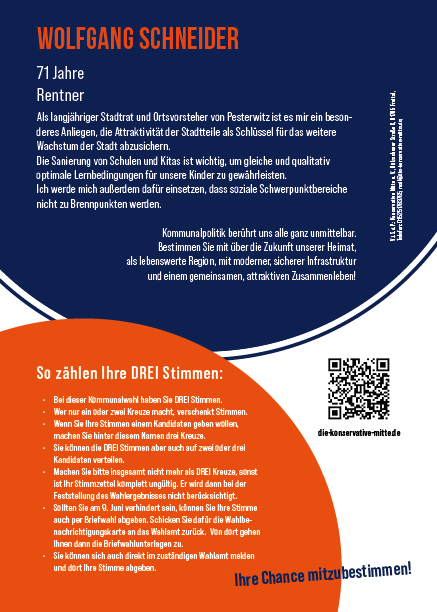 Wolfgang Schneider Konservative Mitte - Flyer A5 Wolfgang Schneider Stadtratswahl2
